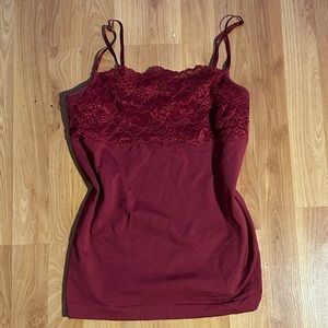 SOLD ON DEPOP red y2k vintage lacey floral tank top ! size s !